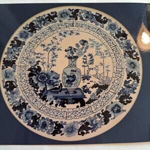 Cross Stitch Kit Blue Chinese Plate Wall Piece Bag Open All Parts Included